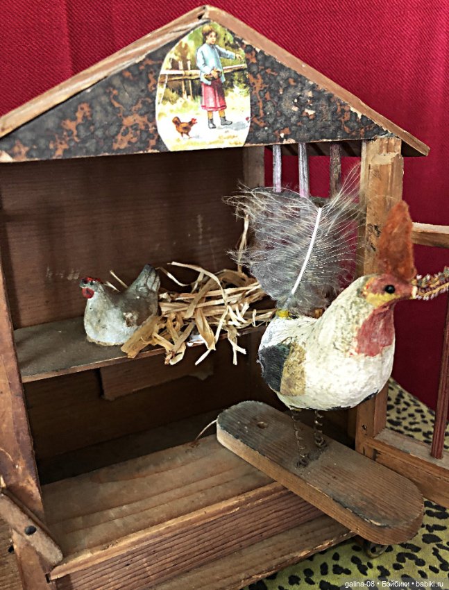 1900 г. Деревянная механическая антикварная игрушка «Курятник» Putz, Erzgebirge Германия (фото 5)