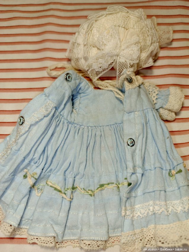 Платье и чепчик на антикварную или винтажную куклу рост 18+-2 см (фото 6)