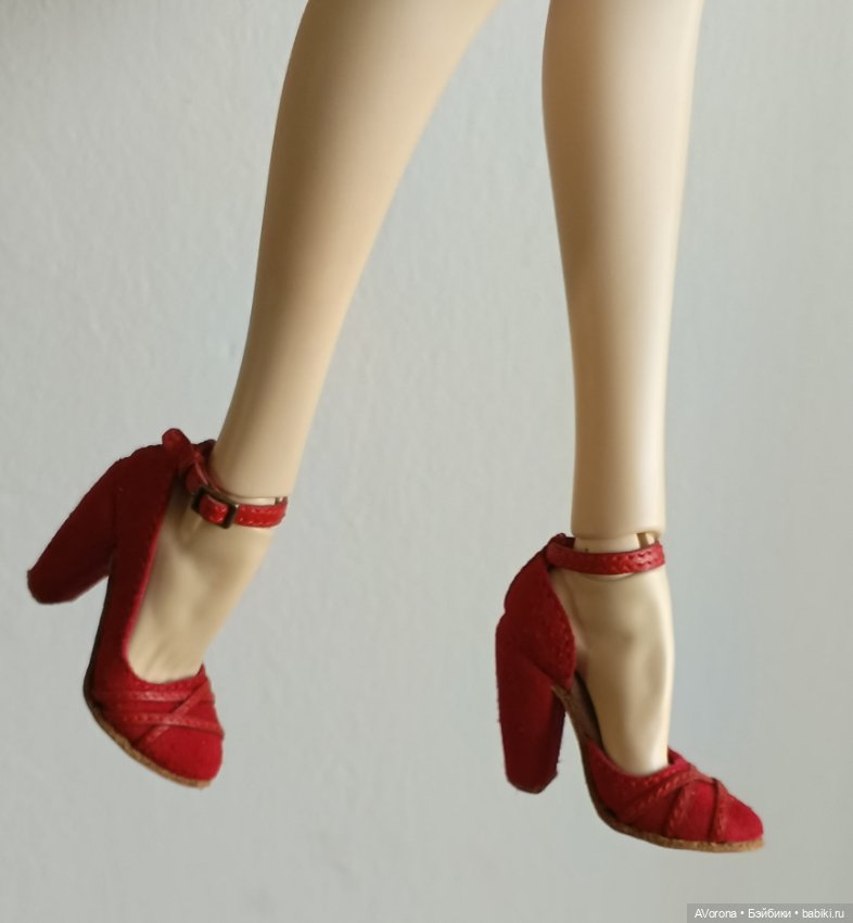 Красные туфли на высоком каблуке, кожа+ замша (фото 6)