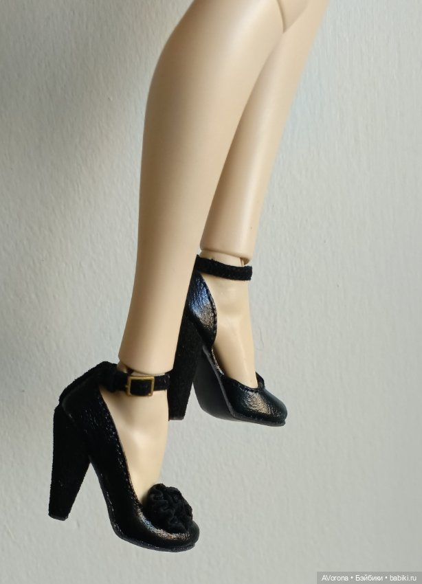 Черные туфли на высоком каблуке, кожа + замша (фото 6)