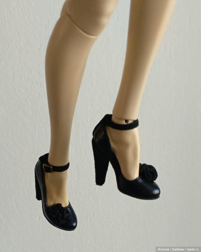 Черные туфли на высоком каблуке, кожа + замша (фото 4)