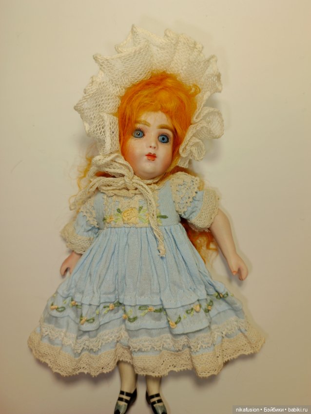 Платье и чепчик на антикварную или винтажную куклу рост 18+-2 см (фото 7)