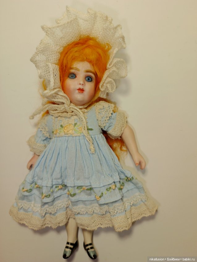 Платье и чепчик на антикварную или винтажную куклу рост 18+-2 см (фото 8)