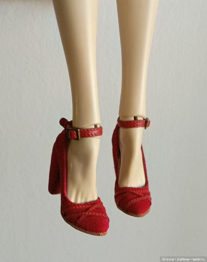 Красные туфли на высоком каблуке, кожа+ замша (фото 7)