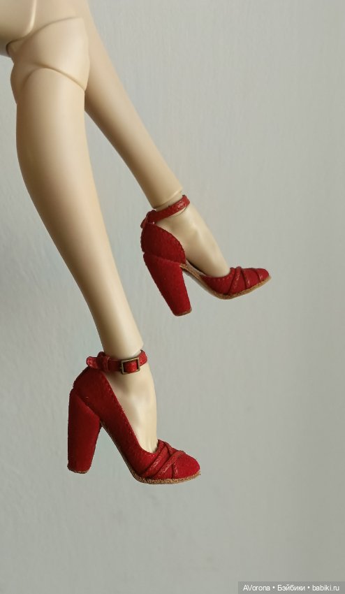 Красные туфли на высоком каблуке, кожа+ замша (фото 4)