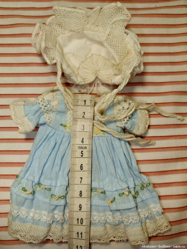 Платье и чепчик на антикварную или винтажную куклу рост 18+-2 см (фото 5)
