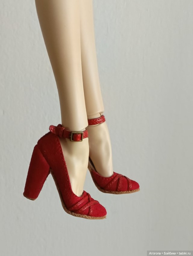 Красные туфли на высоком каблуке, кожа+ замша (фото 5)
