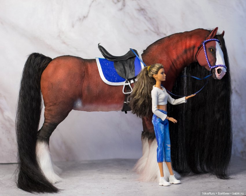 Лошадь для Барби, подвижная в смешанной технике, конь формат 1/6 (фото 3)