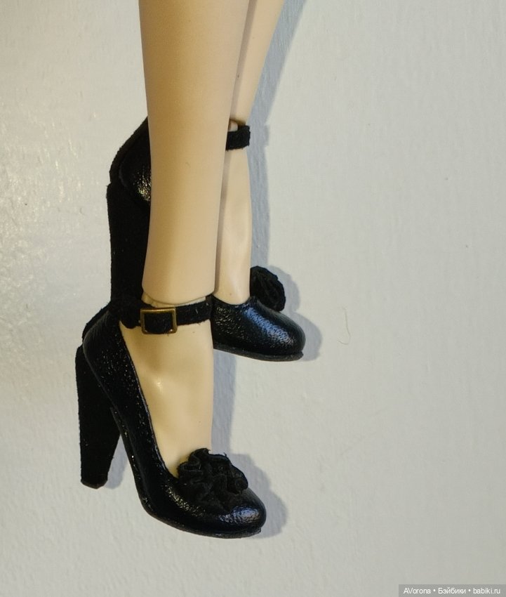 Черные туфли на высоком каблуке, кожа + замша (фото 3)