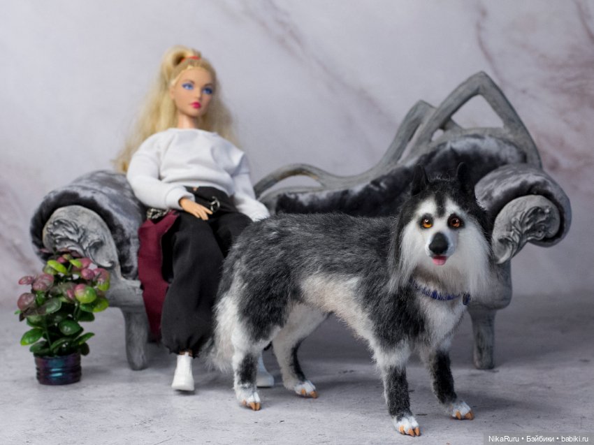 Собака для Барби игрушка в смешанной технике формат 1/6