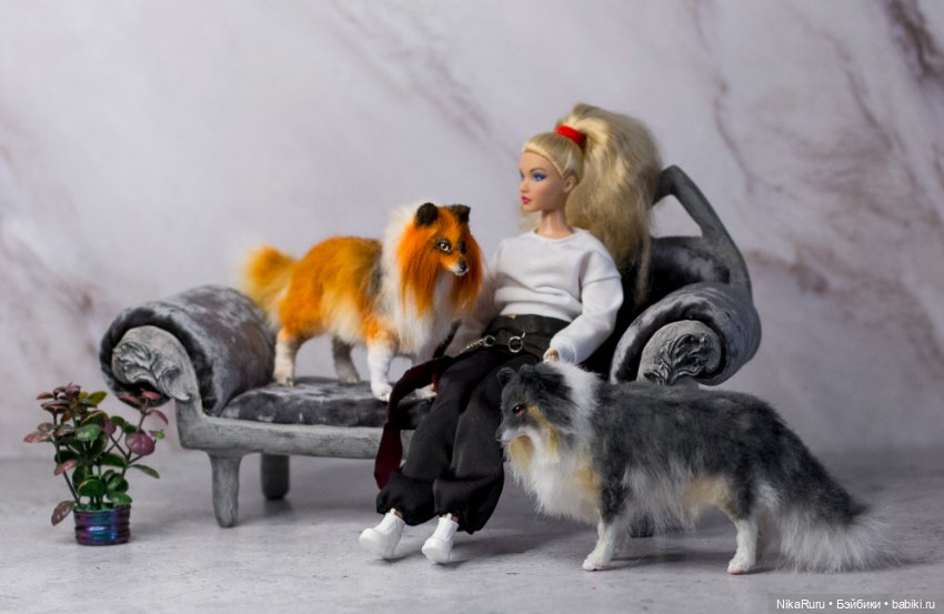 Колли собака для Барби в смешанной технике формат 1/6 (фото 2)