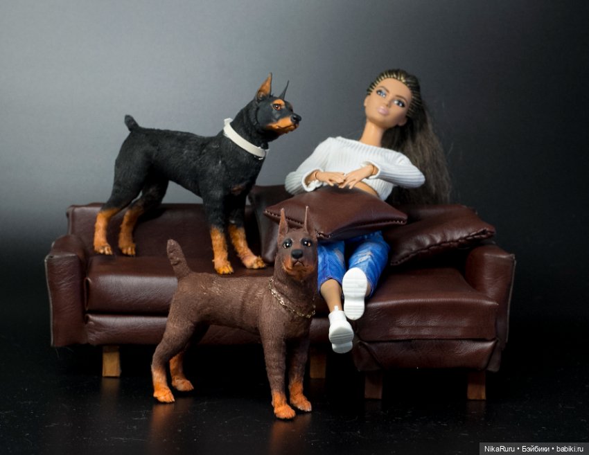 Доберман собака для Барби формат 1/6 в смешанной технике (фото 6)