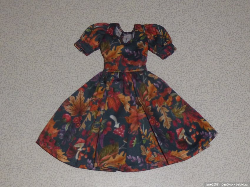 Платье ручной работы с осенним принтом для Барби, кукол 1/6