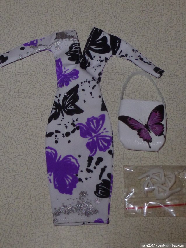 Аутфит для Барби, кукол 1/6 Handmade (платье, сумка, туфли)