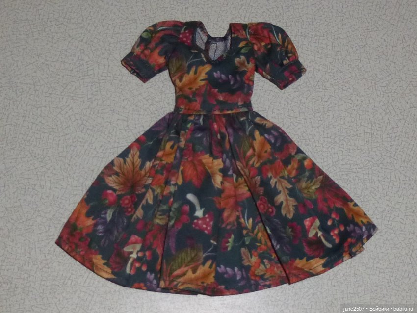 Платье ручной работы с осенним принтом для Барби, кукол 1/6 (фото 2)