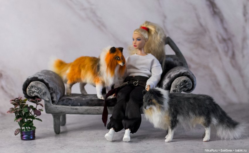 Колли собака для Барби в смешанной технике формат 1/6