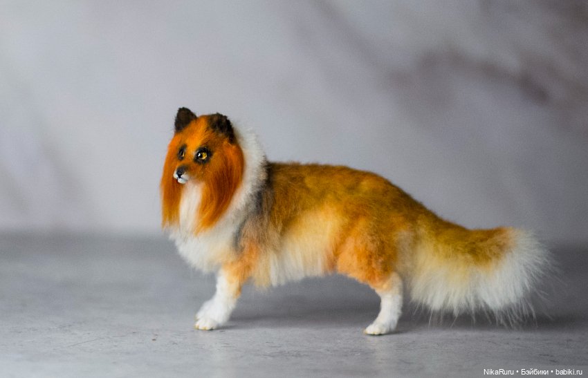 Колли рыжая собака для Барби в смешанной технике формат 1/6 (фото 4)