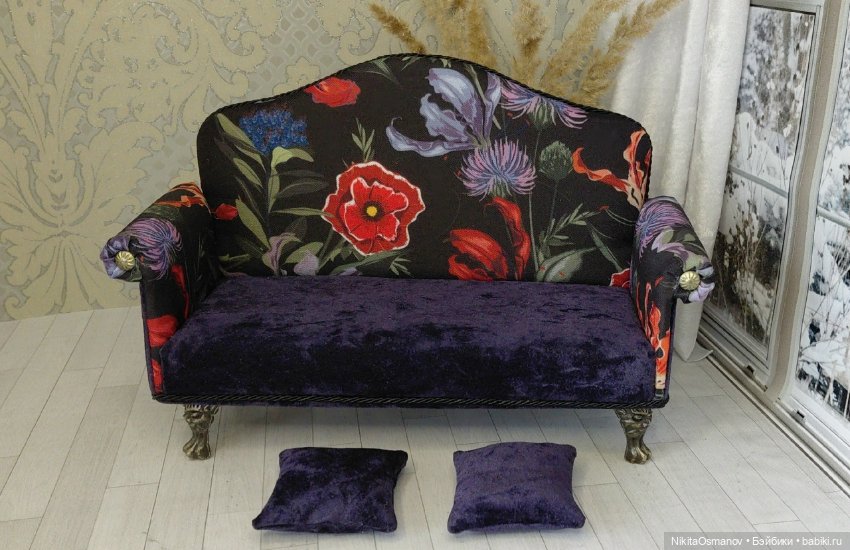 Диван " Полночный сад" для кукол 1:6 (фото 4)