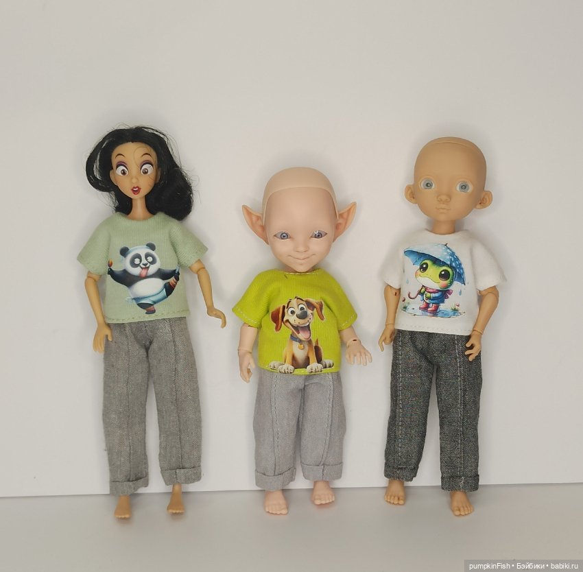 Брючки, шорты и футболки на пижамок, Жу от Д.Нужновой, Бусинку 15см и Лулу 15см