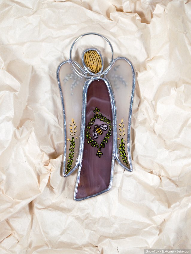 Витражный ангел "Пчелки" в технике Тиффани (фото 4)