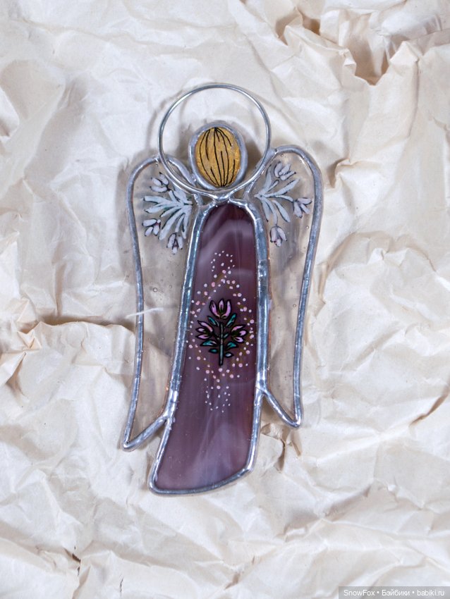 Витражный ангел "Розовые цветы" в технике Тиффани (фото 2)