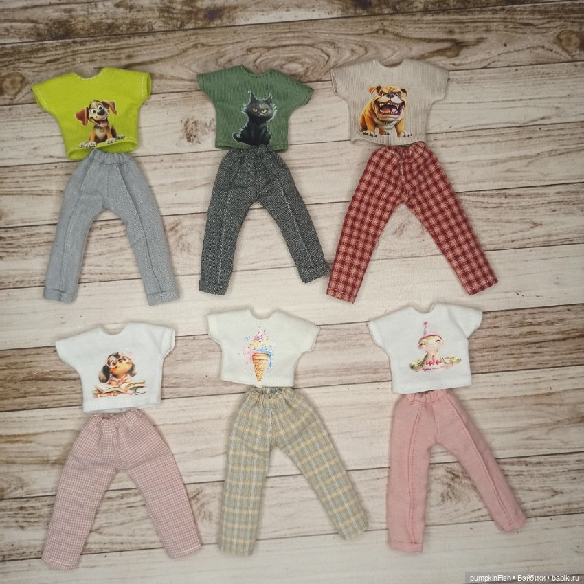 Брючки, шорты и футболки на пижамок, Жу от Д.Нужновой, Бусинку 15см и Лулу 15см (фото 6)