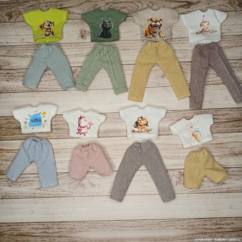 Брючки, шорты и футболки на пижамок, Жу от Д.Нужновой, Бусинку 15см и Лулу 15см (фото 5)