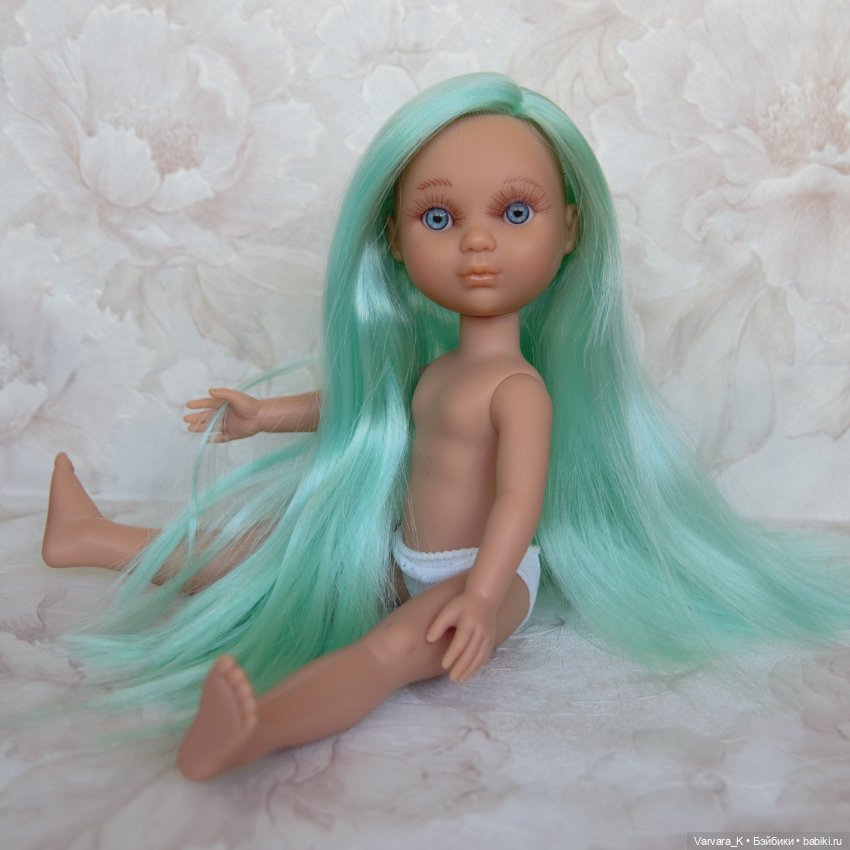 Berjuan кукла Ева с голубыми волосами, без одежды, 34 см