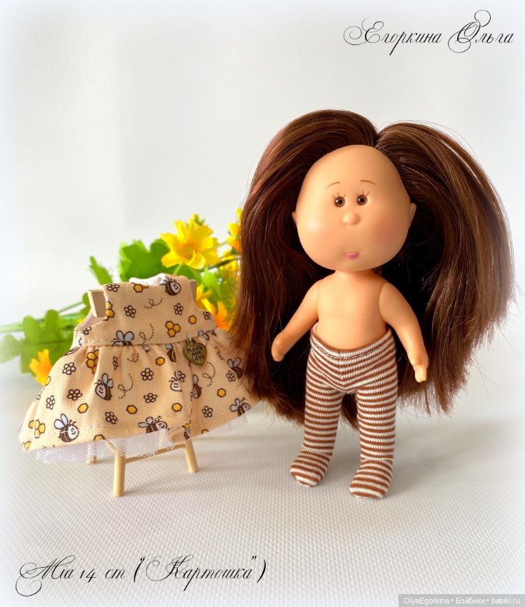 Комплекты "Пчёлки" из хлопкового платья и колготок на кроху Миечку (14 см) (фото 4)