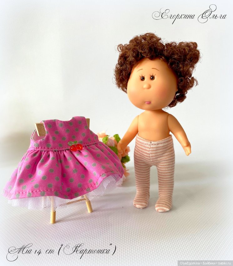 Комплект "Горошки" из хлопкового платья и колготок на кроху Миечку (14 см) (фото 4)