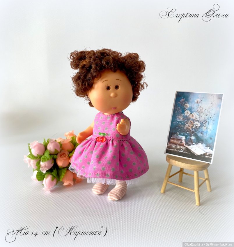 Комплект "Горошки" из хлопкового платья и колготок на кроху Миечку (14 см)