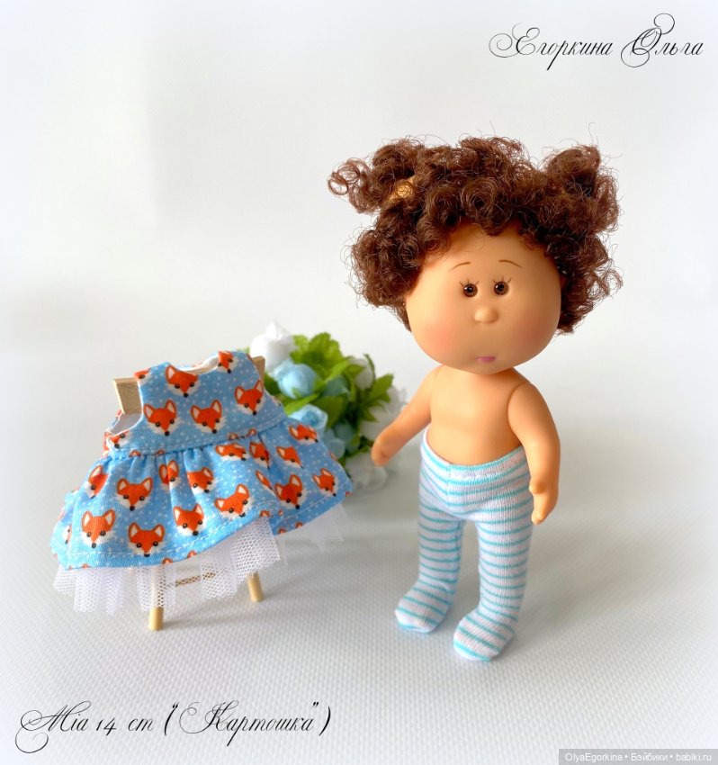 Комплект "Лисички" из хлопкового платья и колготок на кроху Миечку (14 см) (фото 4)