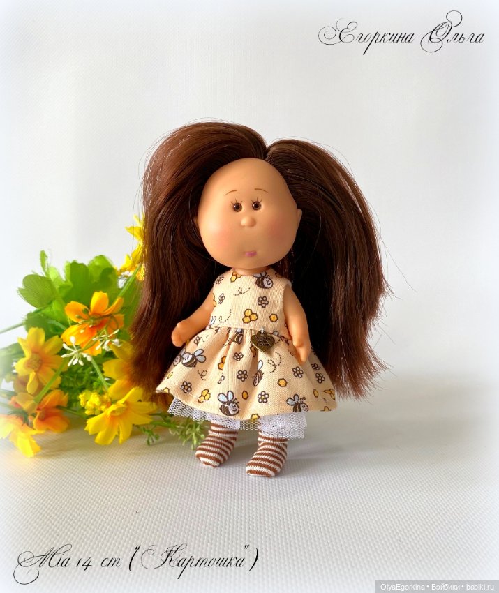 Комплекты "Пчёлки" из хлопкового платья и колготок на кроху Миечку (14 см)