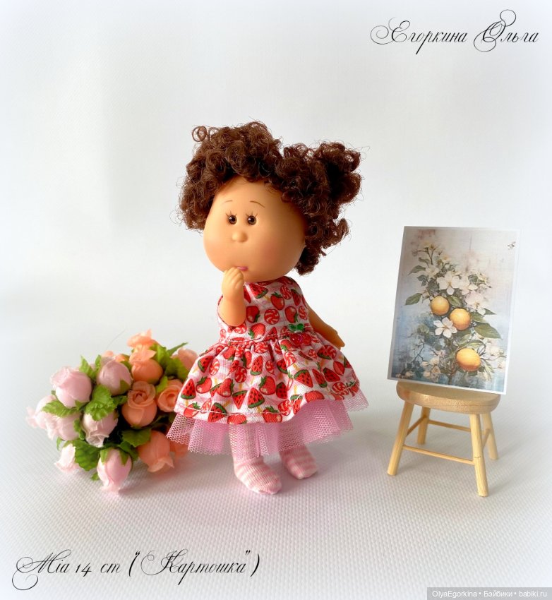 Комплект "Фрукты" из хлопкового платья и колготок на кроху Миечку (14 см)