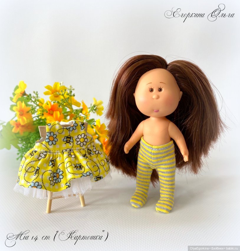 Комплекты "Пчёлки" из хлопкового платья и колготок на кроху Миечку (14 см) (фото 8)