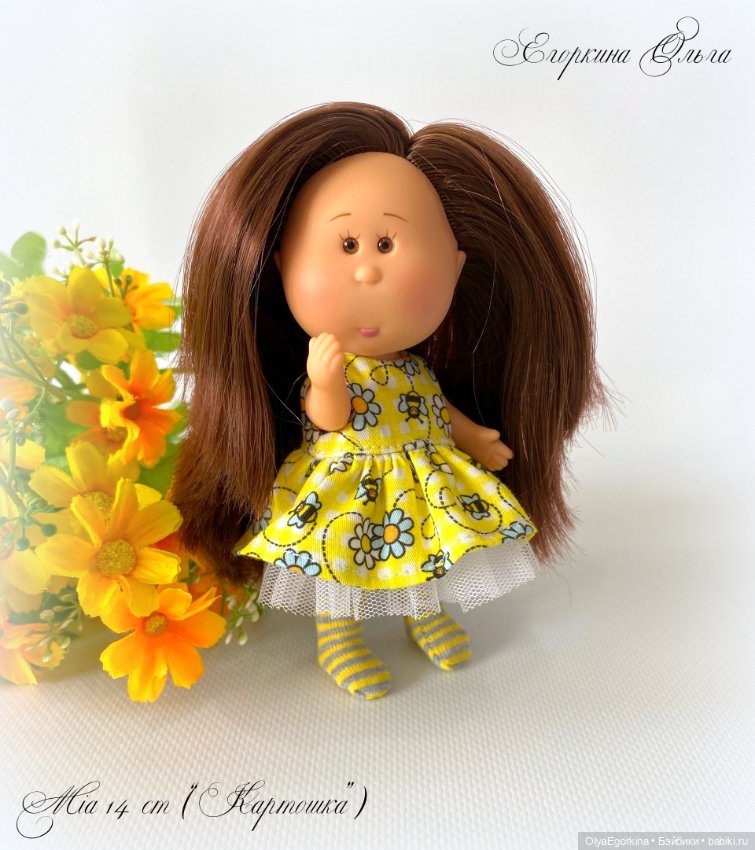 Комплекты "Пчёлки" из хлопкового платья и колготок на кроху Миечку (14 см) (фото 5)