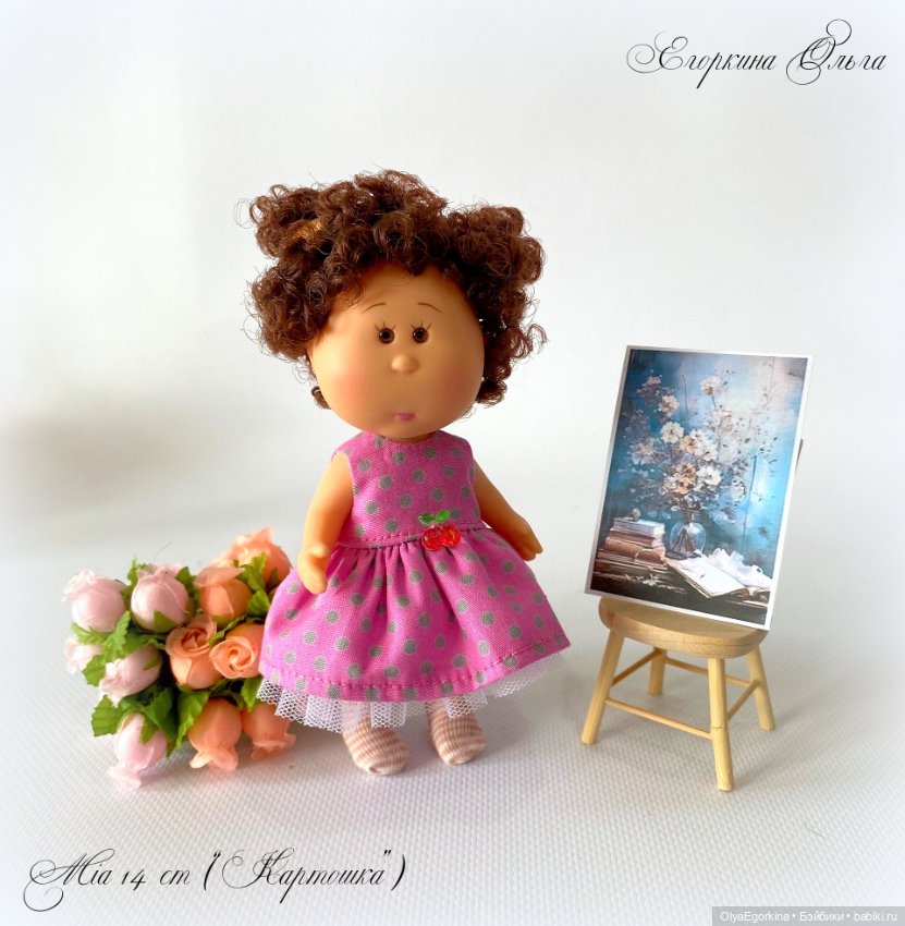 Комплект "Горошки" из хлопкового платья и колготок на кроху Миечку (14 см) (фото 2)