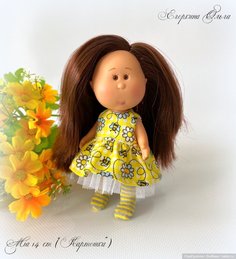 Комплекты "Пчёлки" из хлопкового платья и колготок на кроху Миечку (14 см) (фото 6)