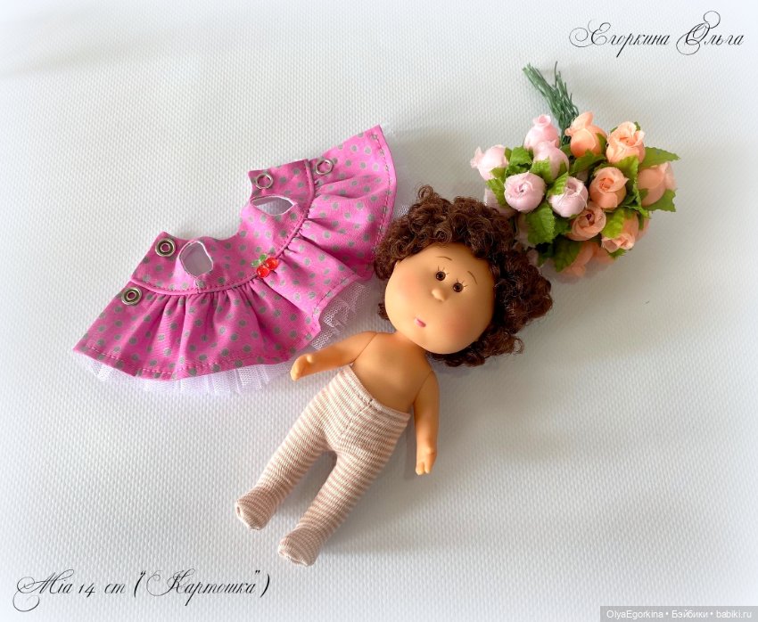 Комплект "Горошки" из хлопкового платья и колготок на кроху Миечку (14 см) (фото 3)