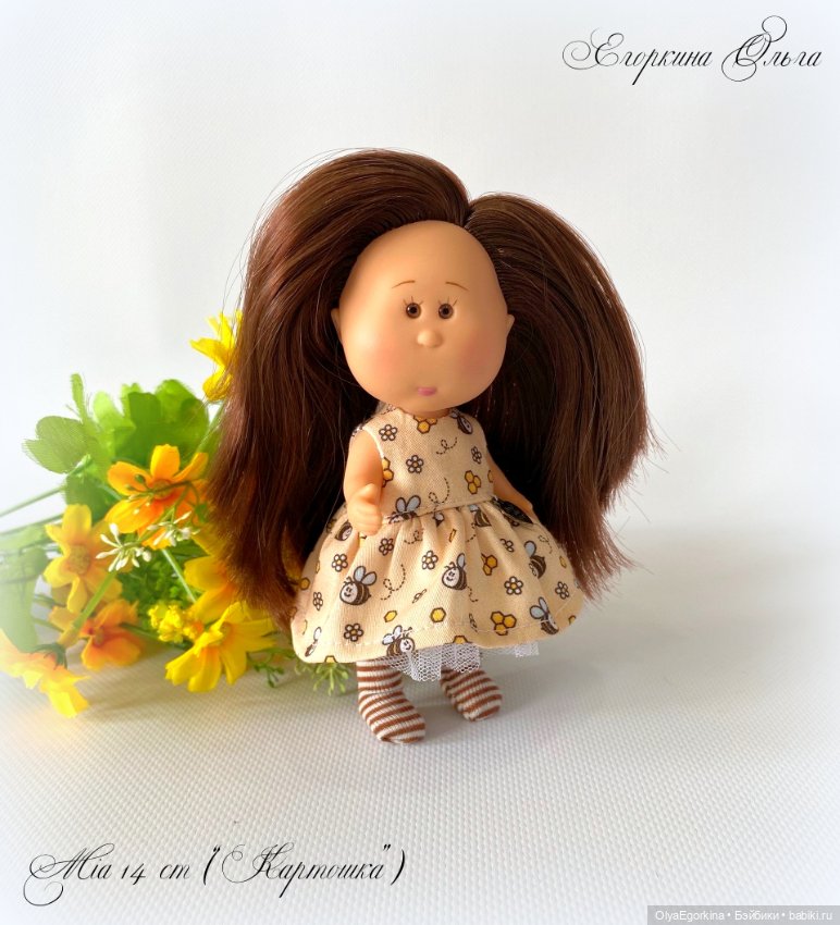 Комплекты "Пчёлки" из хлопкового платья и колготок на кроху Миечку (14 см) (фото 2)