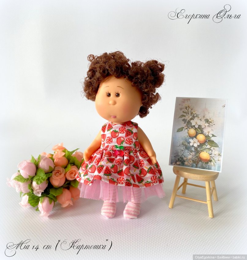 Комплект "Фрукты" из хлопкового платья и колготок на кроху Миечку (14 см) (фото 2)