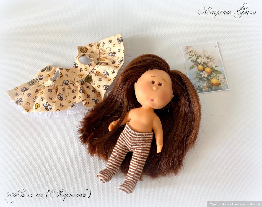 Комплекты "Пчёлки" из хлопкового платья и колготок на кроху Миечку (14 см) (фото 3)