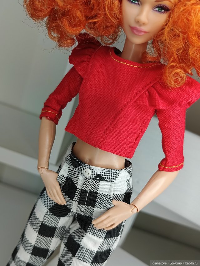Одежда для кукол Барби Брюки в клетку и кофта с крылышками (фото 5)