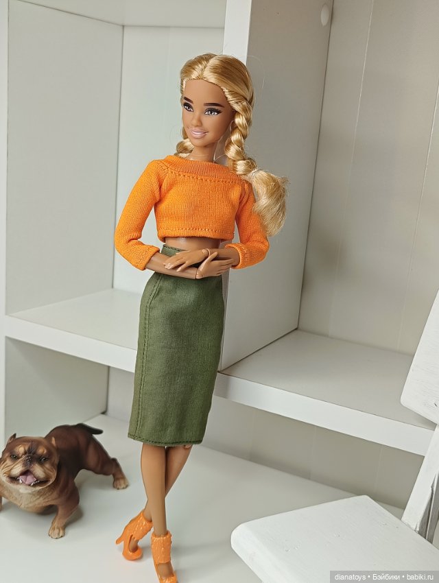 Одежда для Барби Юбка карандаш хаки и топик (фото 8)