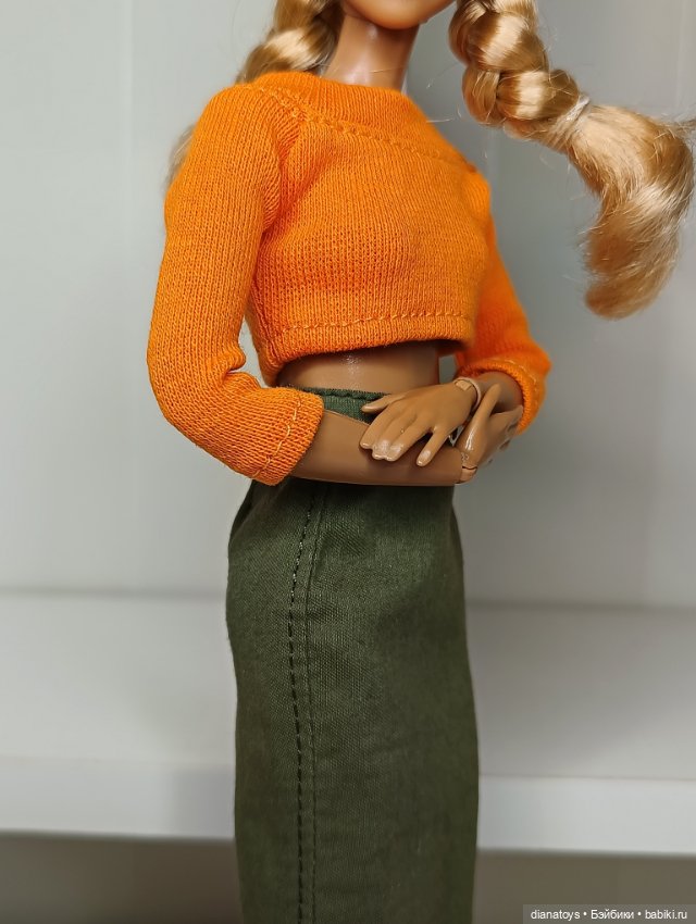 Одежда для Барби Юбка карандаш хаки и топик (фото 6)