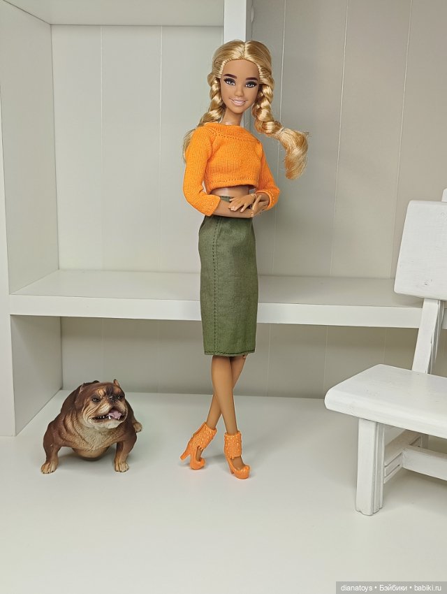 Одежда для Барби Юбка карандаш хаки и топик (фото 5)