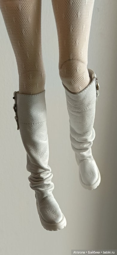 Белые кожаные сапожки — Обувь для BJD