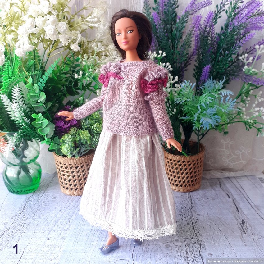 Комплект одежды для Барби Barbie – Свитер и юбка в стиле бохо/гранж, оверсайз (фото 9)
