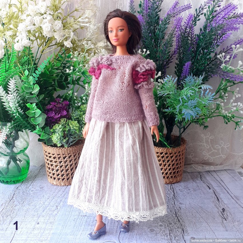Комплект одежды для Барби Barbie – Свитер и юбка в стиле бохо/гранж, оверсайз (фото 7)