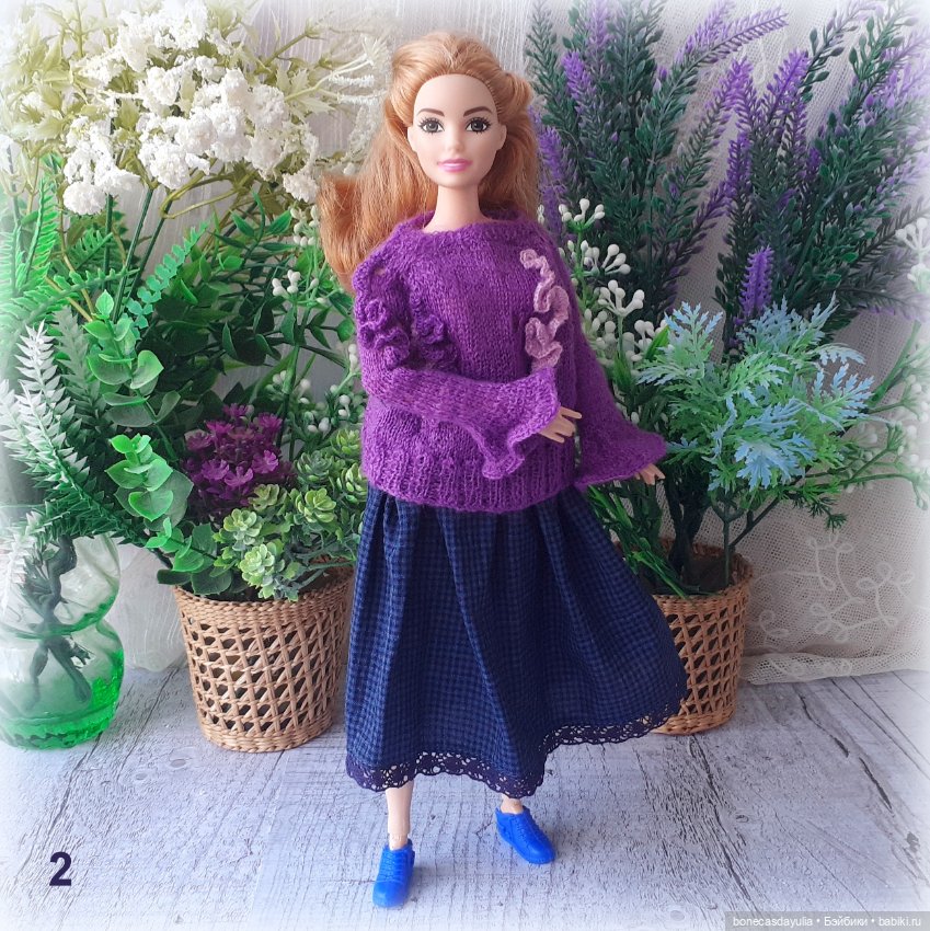 Комплект одежды для Барби Barbie – Свитер и юбка в стиле бохо/гранж, оверсайз (фото 5)